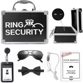 Ring Security Wedding Ring Bearer Briefcase Gift, 6PCS with Badge, Bow Tie, Sun Glasses, Earpiece & Mission Card Special Agent Security for Wedding Proposal Outfit Cosplay