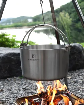 SUS304 3-Ply Stainless Steel Camping Pot, Outdoor Cooking Pot, Camping Stockpot, Hanging Stockpot, Campfire Pot with Handles, Great for Home & Outdoor Cooking 6.25 quarts (9.45inch D X 5.71inch H)