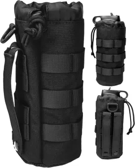 Tactical MOLLE Bottle Pouch Bag, Travel/Sprots Molle Water Bottle Holder with Drawstring Open Top and Mesh Bottom