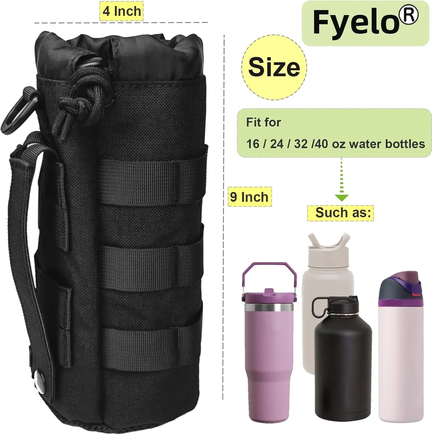 Tactical MOLLE Bottle Pouch Bag, Travel/Sprots Molle Water Bottle Holder with Drawstring Open Top and Mesh Bottom