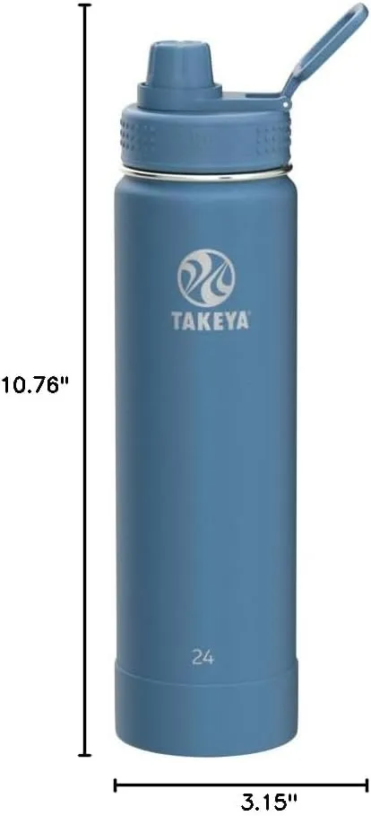 Takeya Actives Water Bottle with Spout Lid - Bottle with Double Stainless Steel Insulation - Dishwasher Safe & BPA-Free - Bottle with Spout Lid & Removable Bumper - 24 oz, Bluestone