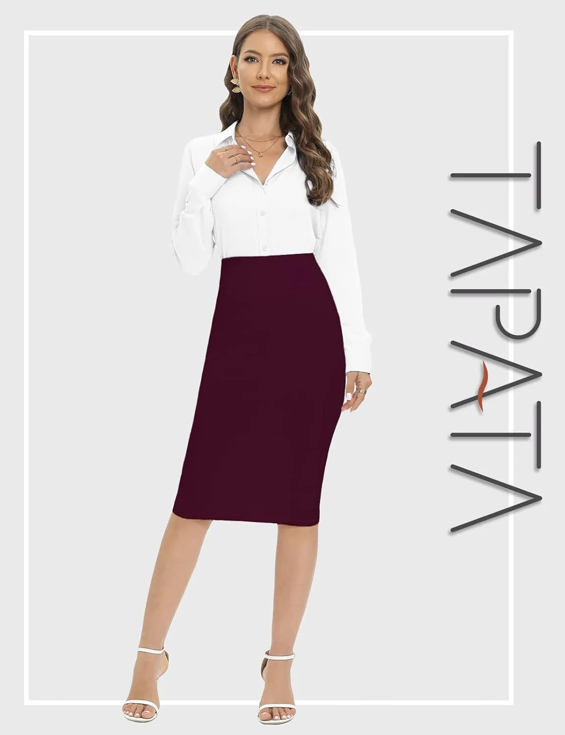 Tapata Women's Office Work Pencil Skirt Stretch High Waist Below Knee Bodycon for Business Casual