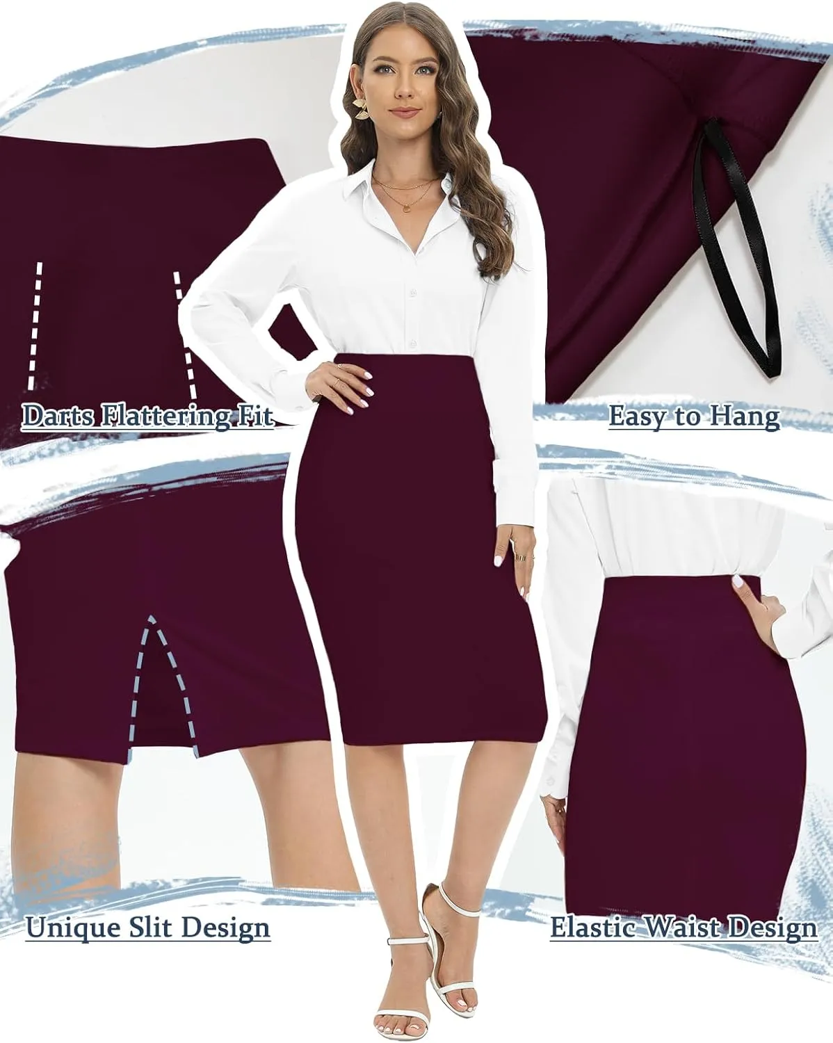 Tapata Women's Office Work Pencil Skirt Stretch High Waist Below Knee Bodycon for Business Casual