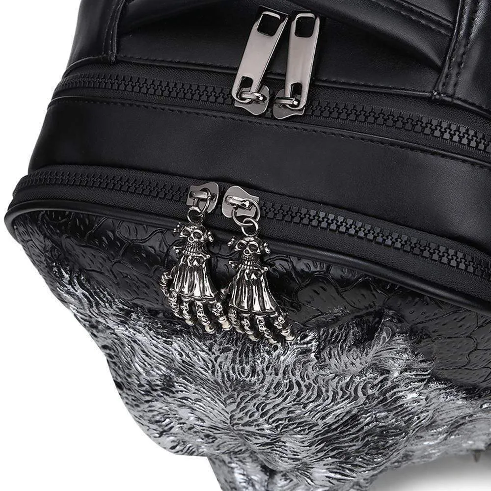 Unisex 3D Angry Wolf PU Leather Casual Laptop Rivet Fashion Backpack