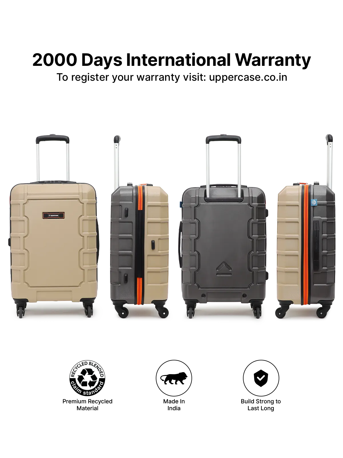 Uppercase Arbor Large Hardsided Trolley Bag, Scratch proof Surface, Combination Lock Check-in Suitcase 8 Wheels